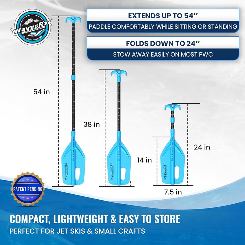 WAVESRX Telescoping Paddle with Docking Hook & Depth Gauge - Adjustable 24" to 54" Collapsible Emergency Oar for Jet Ski, Boat, PWC, Kayak, Canoe, Inflatable Dinghy- Must Have Boating Accessories - Image 5